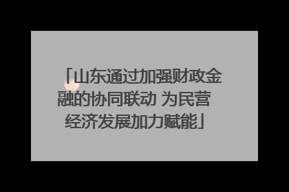 山东通过加强财政金融的协同联动 为民营经济发展加力赋能