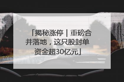 揭秘涨停｜重磅合并落地，这只股封单资金超30亿元