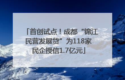 首创试点！成都“锦江民营发展贷”为118家民企授信1.7亿元