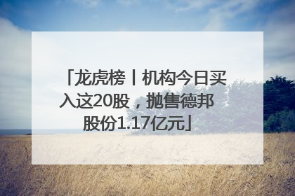 龙虎榜丨机构今日买入这20股，抛售德邦股份1.17亿元